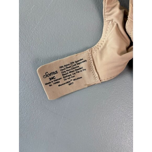 Soma women's 34C beige memorable wireless lightly lined t-shirt bra comfort - Picture 6 of 7